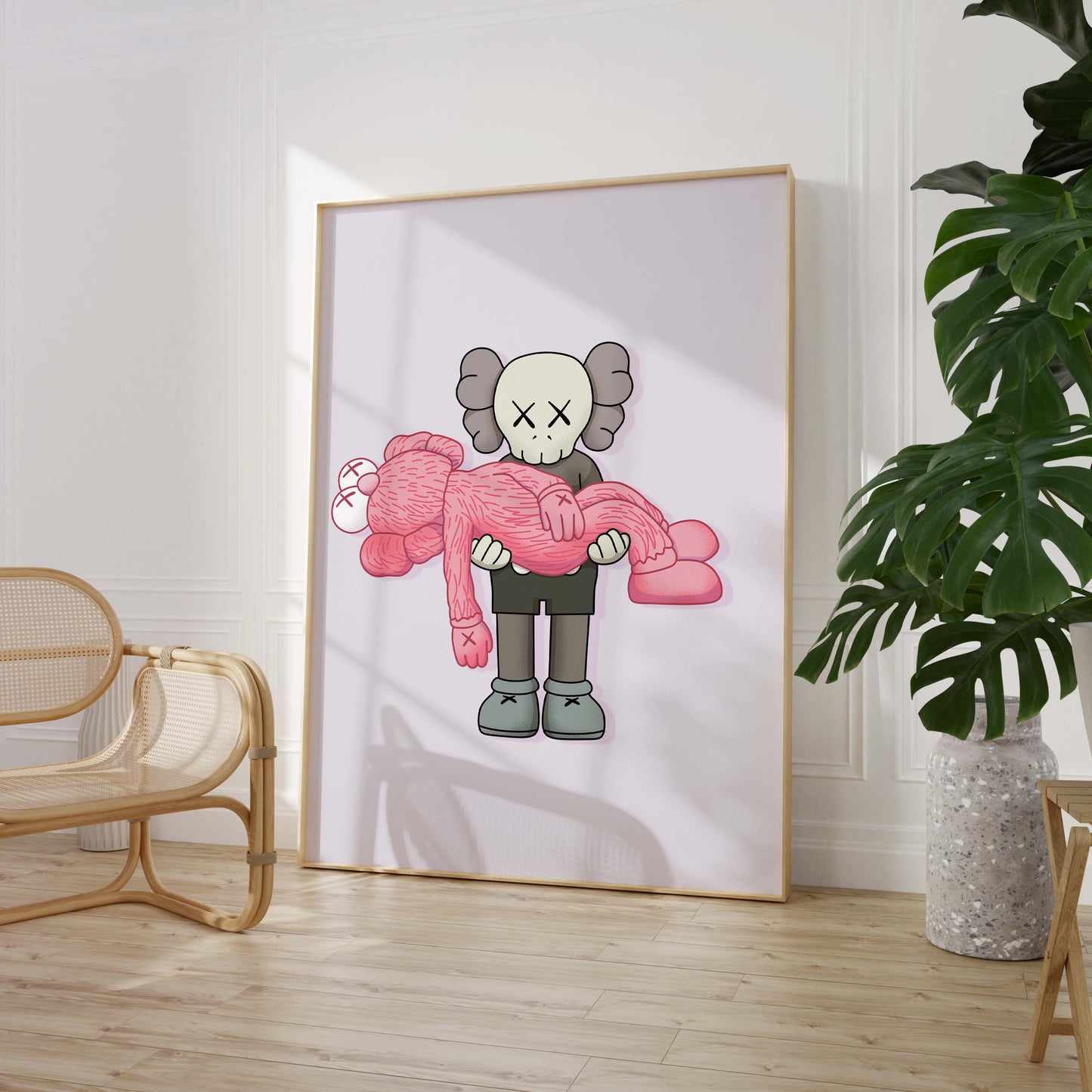 Pink Plush & Skull Character Poster · Toy Carry Illustration · Pop Art Figur · Street Style · Modern · Print ohne Rahmen