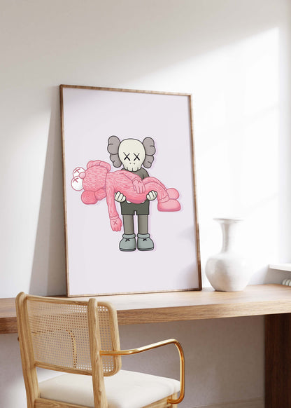 Pink Plush & Skull Character Poster · Toy Carry Illustration · Pop Art Figur · Street Style · Modern · Print ohne Rahmen