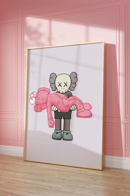 Pink Plush & Skull Character Poster · Toy Carry Illustration · Pop Art Figur · Street Style · Modern · Print ohne Rahmen