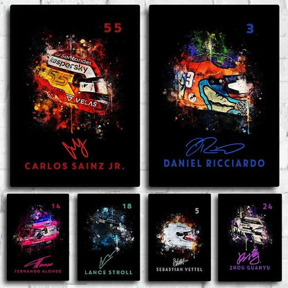 Poster Formel 1 Helm Aquarell Rennfahrer Name Unterschrift Rennnummer · Deko Print ohne Rahmen