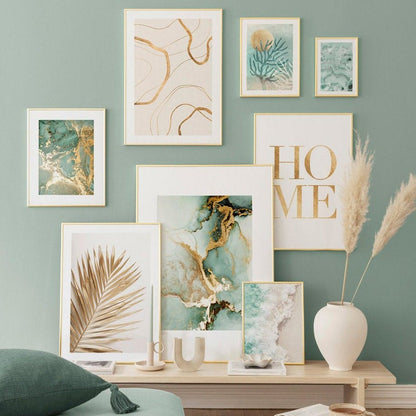 Poster Strand Wellen Zuhause Gold · Wandbilder Wohnzimmer & Schlafzimmer ·  Deko Print Bilder · ohne Rahmen