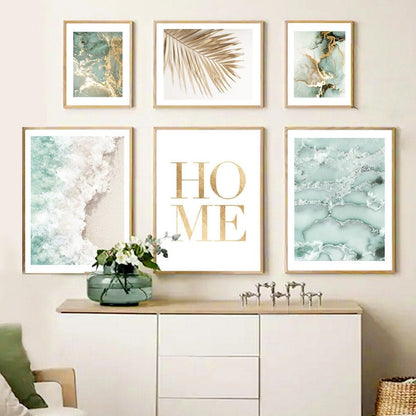 Poster Strand Wellen Zuhause Gold · Wandbilder Wohnzimmer & Schlafzimmer ·  Deko Print Bilder · ohne Rahmen