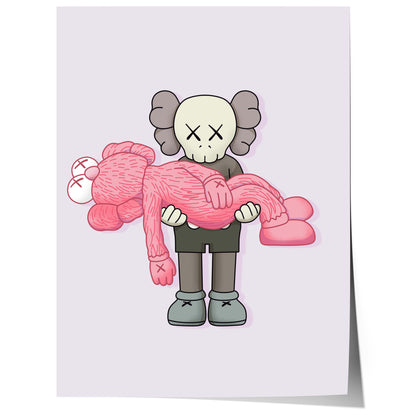 Pink Plush & Skull Character Poster · Toy Carry Illustration · Pop Art Figur · Street Style · Modern · Print ohne Rahmen